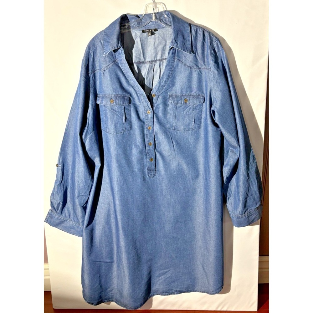 Sami & Jo‎ womens lightweight blue tencil dress long sleeve Midi casual 2xl
